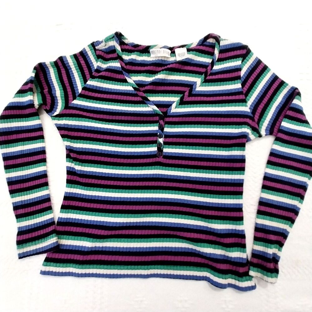 Anchor Blue Long Sleeve Shirt Size Large Multicolored Stripes 100% Cotton #B040